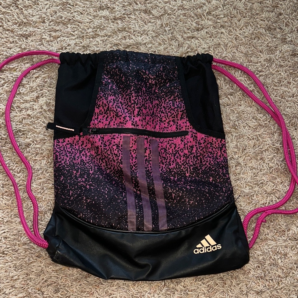 Adidas Black and Pink Speckled Gym Sack